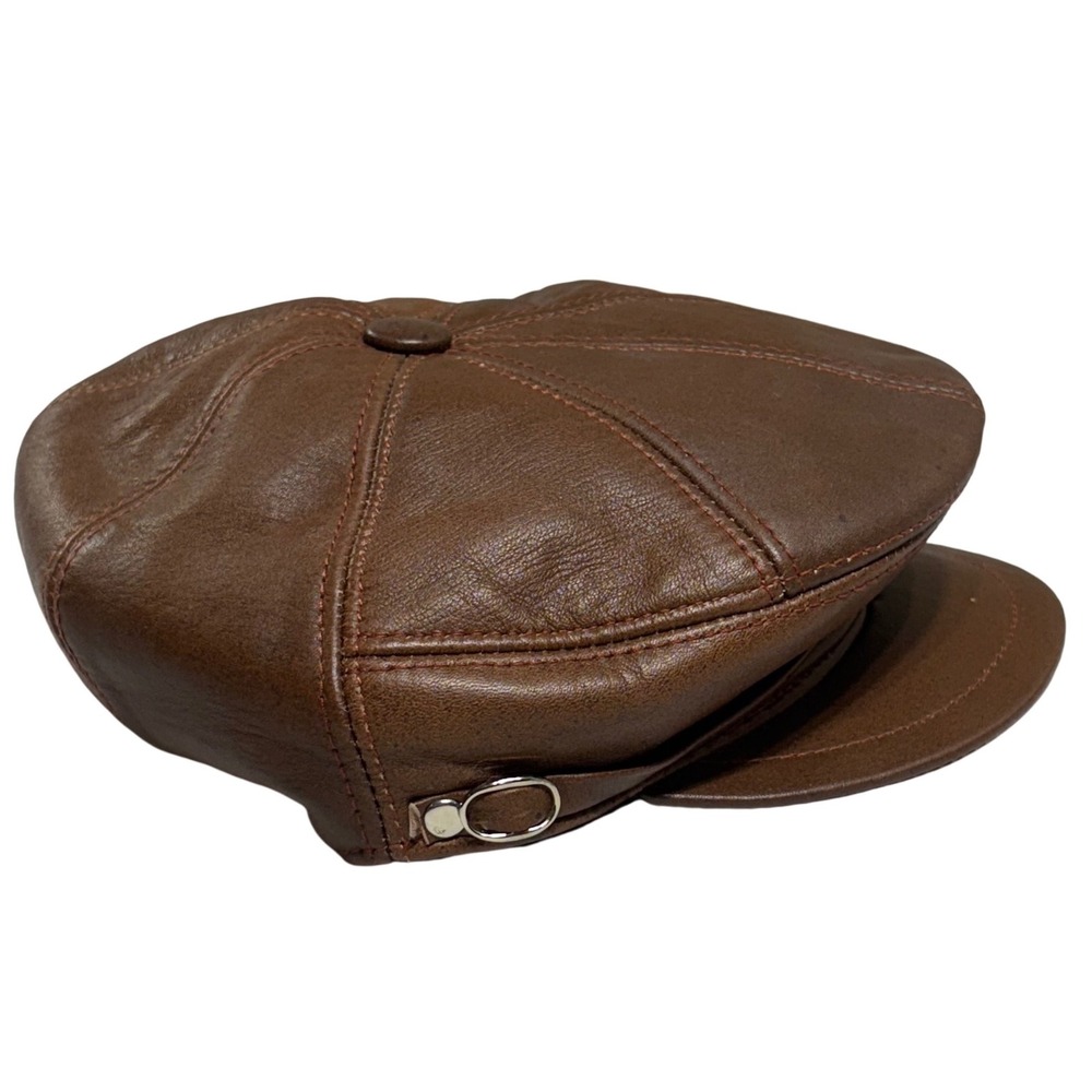 Victoria Newsboy Cap Mens Small Brown 100% Leather Baker Boy Hat Made in Turkey